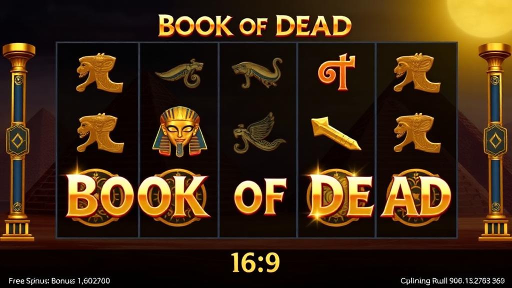 Book of Dead free spins bonus round with expanding golden symbols against a dark pyramid backdrop