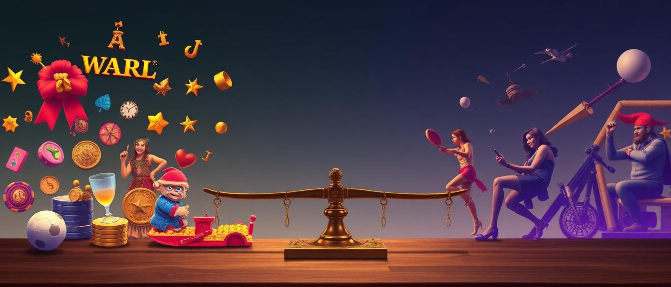 Calming illustration of a balanced scale with gaming symbols on one side and lifestyle activities (exercise, reading, socialising) on the other